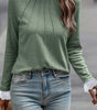Grass Green Seam Detail Lace Contrast Cuffs Raglan Sleeve Top Dear-Lover Dropshipping