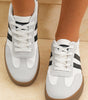 White Striped Lace-up Flat Sneakers Markonline
