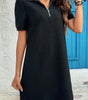 Black Textured Zipped Collar Shift Polo T Shirt Dress Markonline