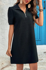 Black Textured Zipped Collar Shift Polo T Shirt Dress Markonline