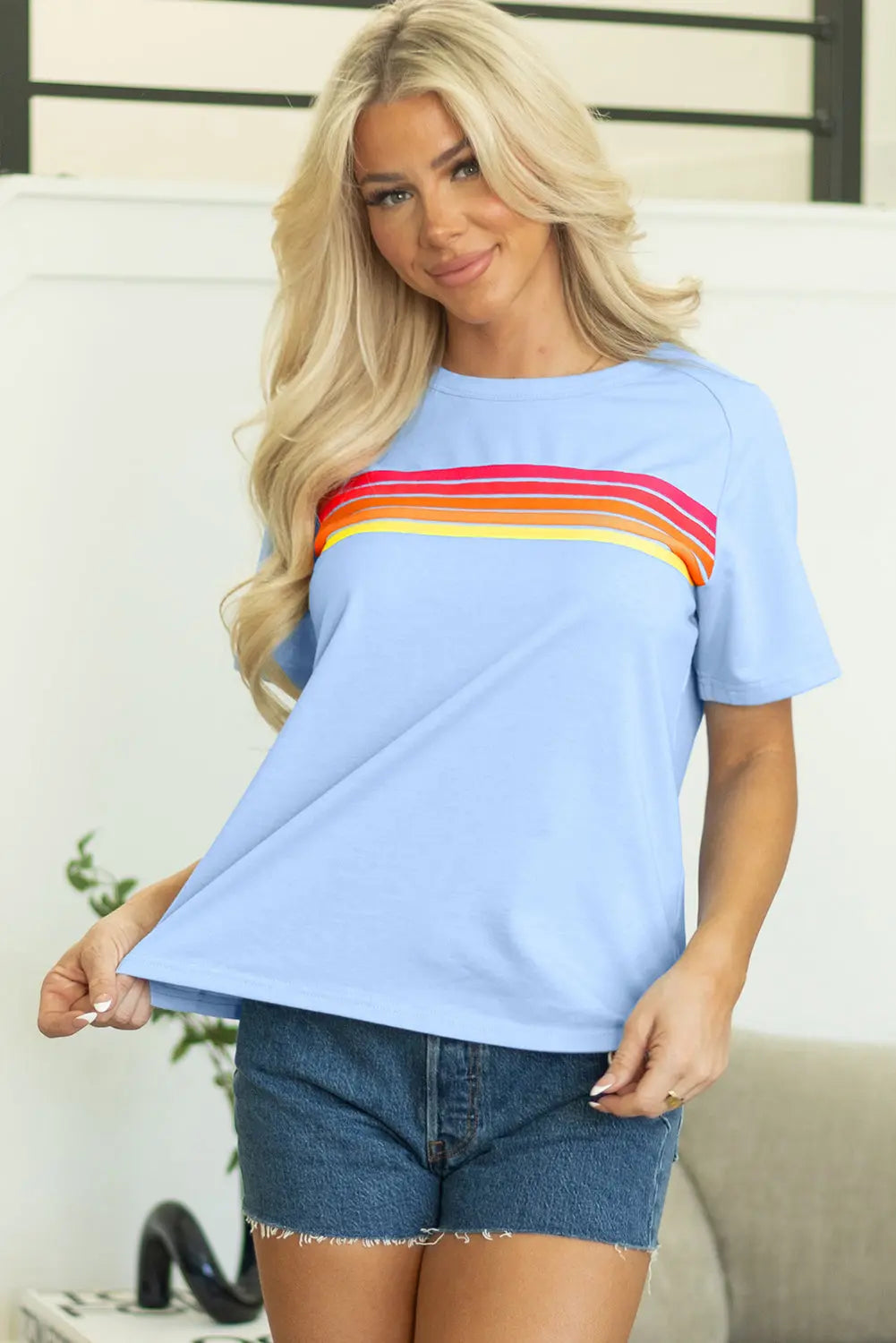 Beau Blue Striped Patch Front Casual Tee Markonline