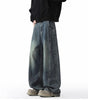 High Street Wide Leg Jeans Men Autumn Winter  Loose Straight Fit Drapey Floor-Length Pants Men Washed Vintage Markonline