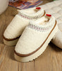 White Embroidered Sherpa Plush Thick Sole Winter Slippers Dear-Lover Dropshipping