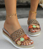 White Floral Print Braided Details Wedge Slippers Dear-Lover Dropshipping