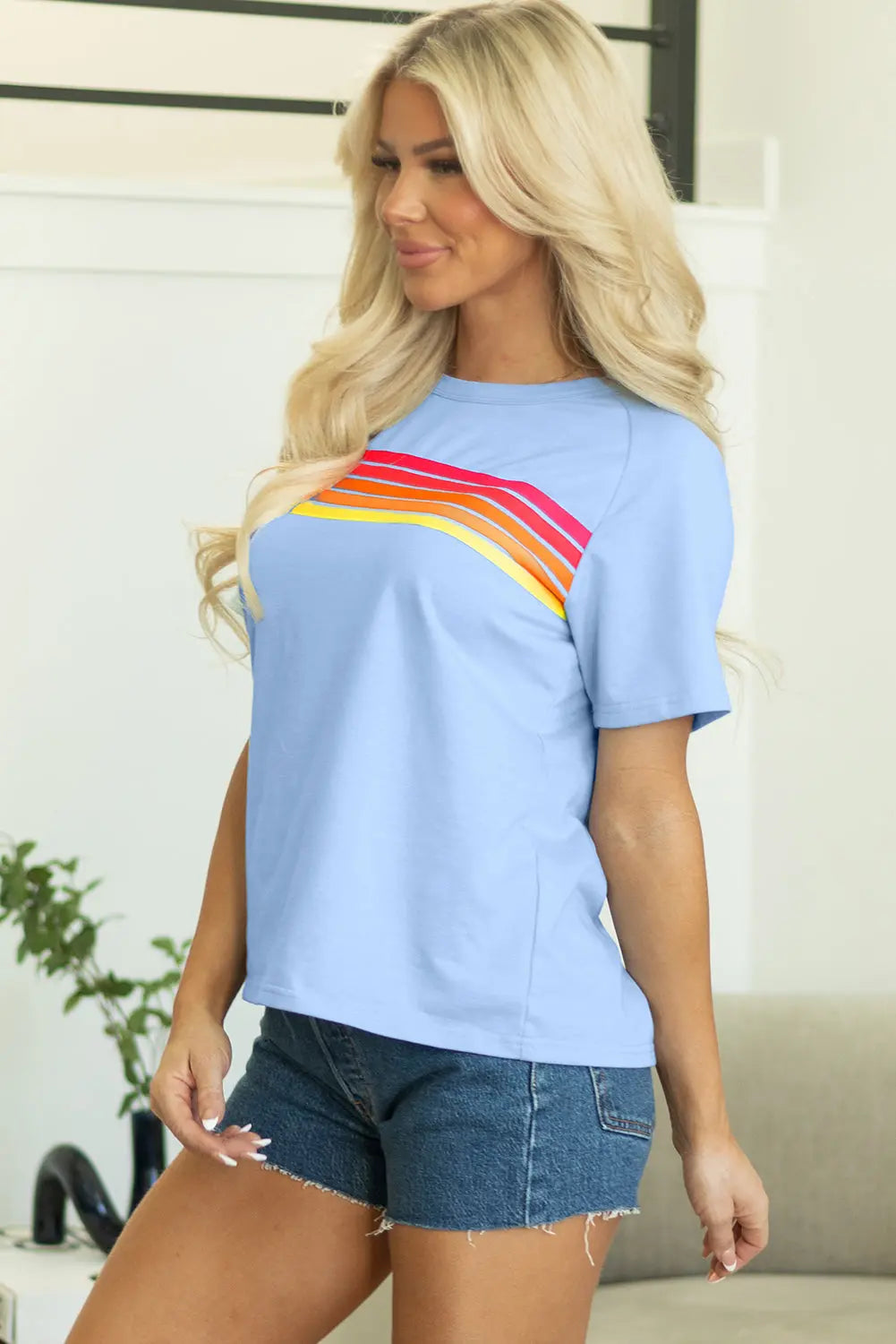 Beau Blue Striped Patch Front Casual Tee Markonline