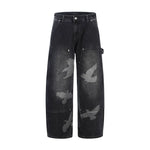 Jeans with Pigeon Pattern for Men and Women, Loose Fit Wide Leg Trousers Markonline
