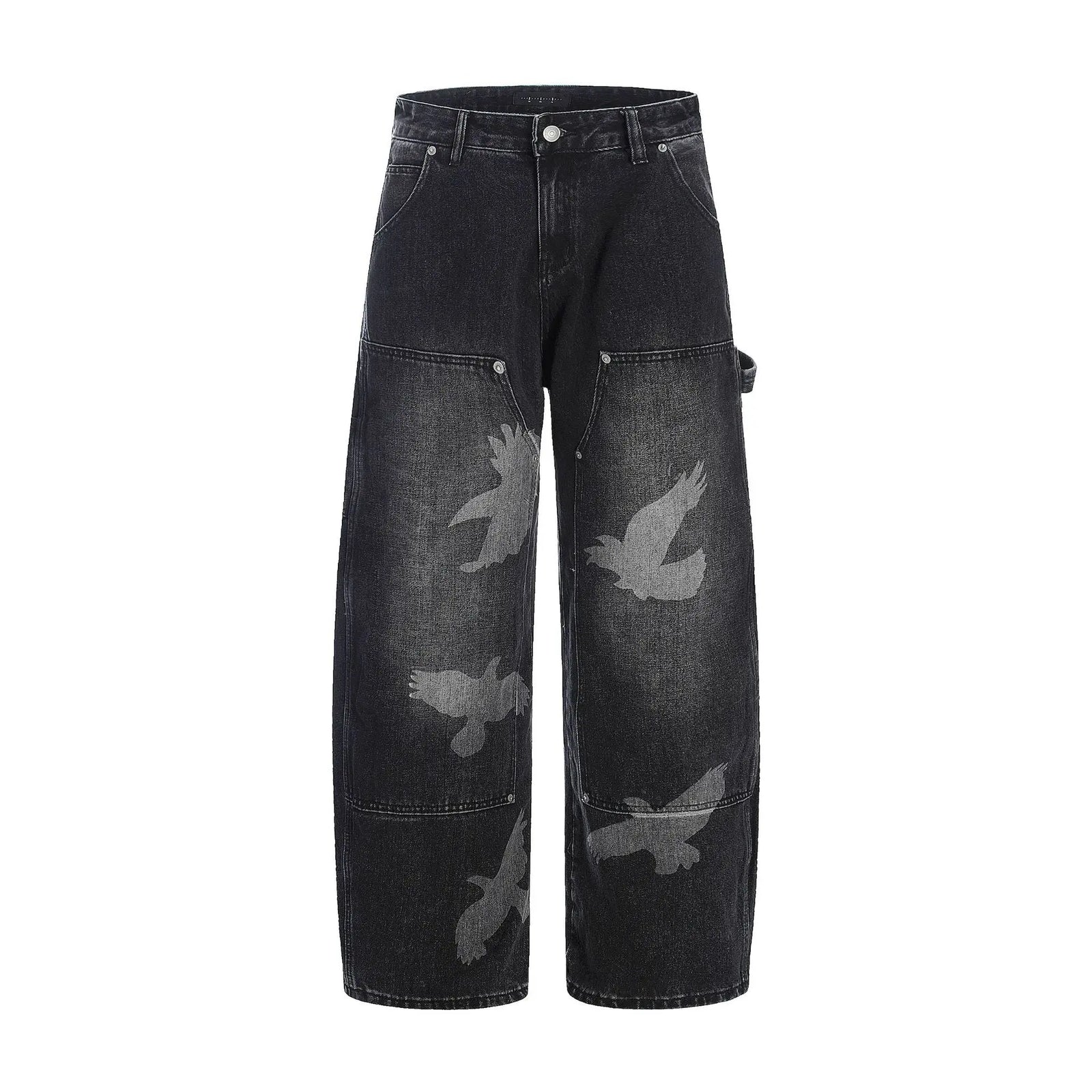 Jeans with Pigeon Pattern for Men and Women, Loose Fit Wide Leg Trousers