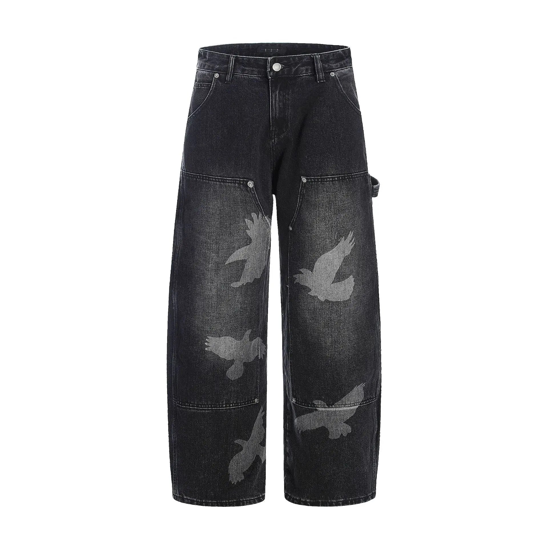 Jeans with Pigeon Pattern for Men and Women, Loose Fit Wide Leg Trousers Markonline