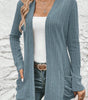 Stone Blue Ribbed Open Front Knitted Top with Pockets Dear-Lover Dropshipping