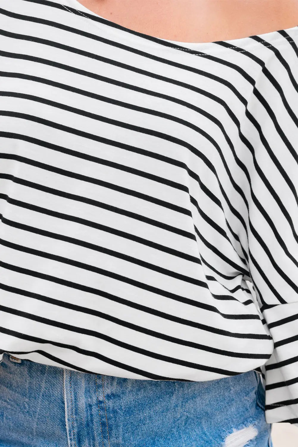 Black Stripe Half Sleeve Scoop Neck Loose Top Markonline