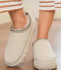 White Contrast Stitch Detail Faux Suede PU Patchwork Plush Winter Clog Slippers Markonline