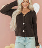 Chicory Coffee Heart Metal Button V Neck Cardigan Sweater Dear-Lover Dropshipping