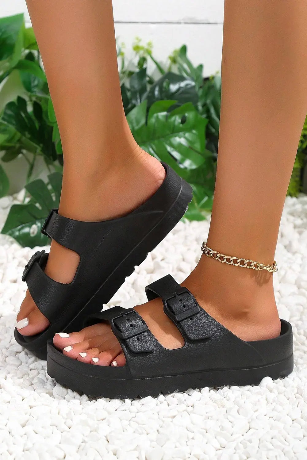 Black Double-buckle EVA Slippers Dear-Lover Dropshipping