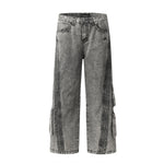 Washed Gray Workwear Jeans with Multiple Pockets for Men and Women Markonline
