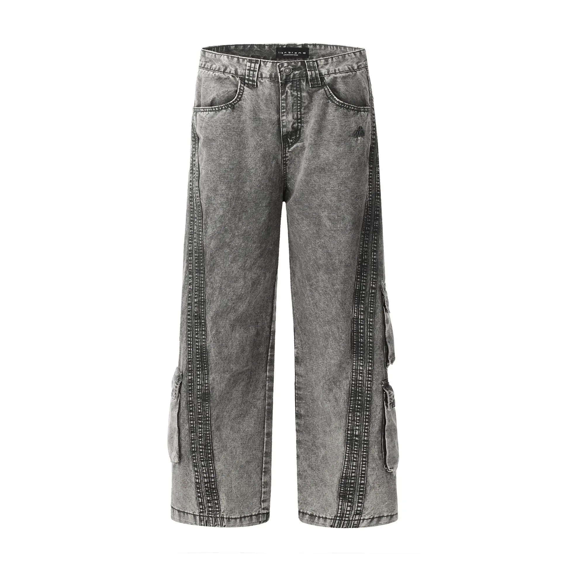 Washed Gray Workwear Jeans with Multiple Pockets for Men and Women Markonline