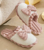 Fushia Bow Decor Color Block Ribbed Plush Slippers Markonline