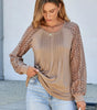 Parchment Lace Patchwork Long Raglan Sleeve Pleated Top Dear-Lover Dropshipping