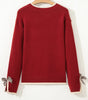 Racing Red Leopard Bow Decor Split Cuff Contrast Trim Sweater Dear-Lover Dropshipping