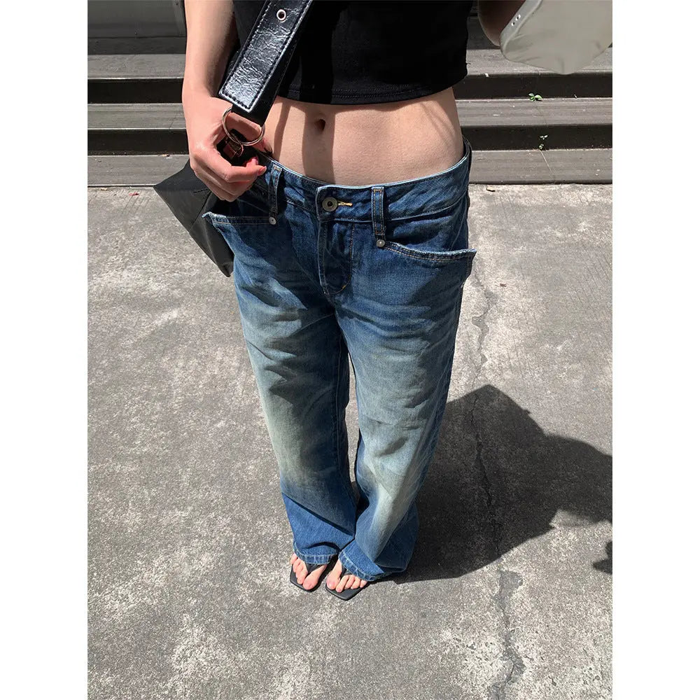 Split Pocket Design Jeans Women's Vintage Casual Straight Leg Pants Markonline