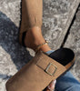 Light French Beige Suede Buckle Detail Slippers Markonline