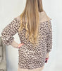 Khaki Leopard Print Zip up Collar Patchwork Shift Mini Dress Markonline