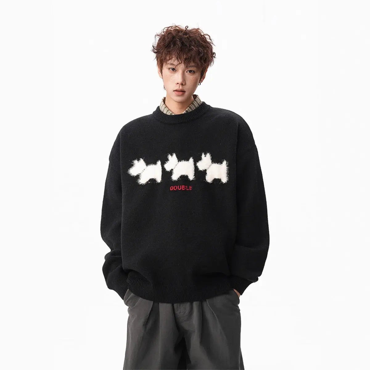 Flocked Dog Pattern Knit Sweater for Men and Women Winter Fashion Brand Loose Warm Knitwear College Style Couple Sweater Markonline
