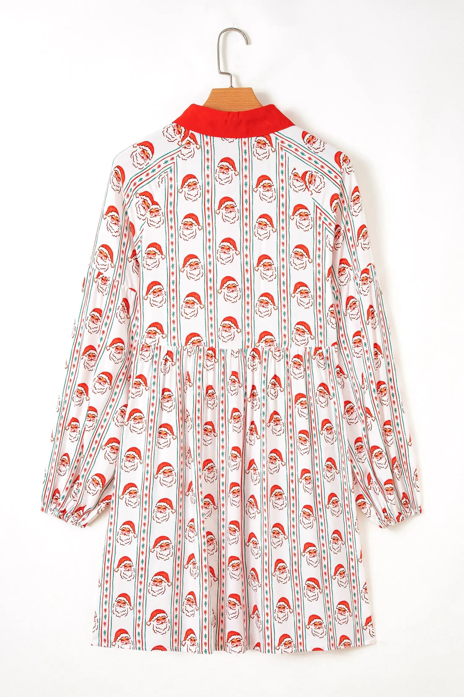 White Father Christmas Contrast Collar Button Front Long Sleeve A-line Mini Dress Markonline
