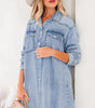 Beau Blue Chest Pocket Raw Hem Denim Loose Shirt Dress Markonline