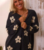 Black Floral Print Knitted Open Front Loose Cardigan Dear-Lover Dropshipping