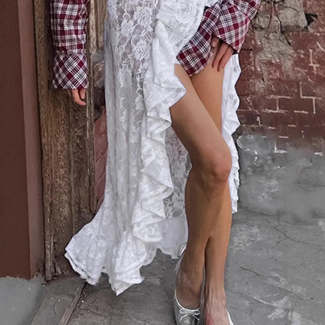 White lace lace skirt asymmetrical wrap skirt for women Markonline