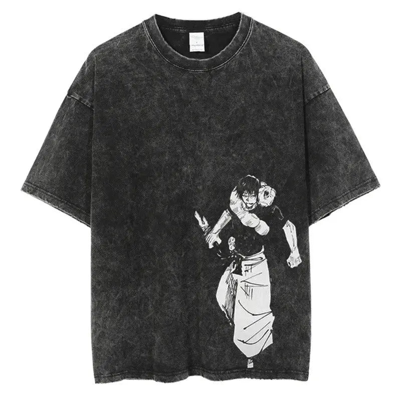 Anime Printed Streetwear Vintage Washed T-shirt Men Harajuku Markonline