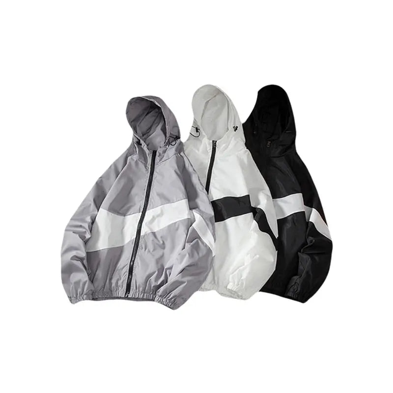 New Men Spring Fall Thin Hoodies Coats Long Sleeves Color Block Zipper Hooded Sweatshirts Jacket Male Black /White/ Gray Outwear Markonline