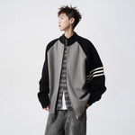 Stand Collar Two-Tone Jacket Men Autumn Street Style Stripe Casual Knitwear Vibe High Street Versatile Sweater Coat eprolo