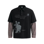 Collar sports fake two striped polo shirt sweatshirt Markonline