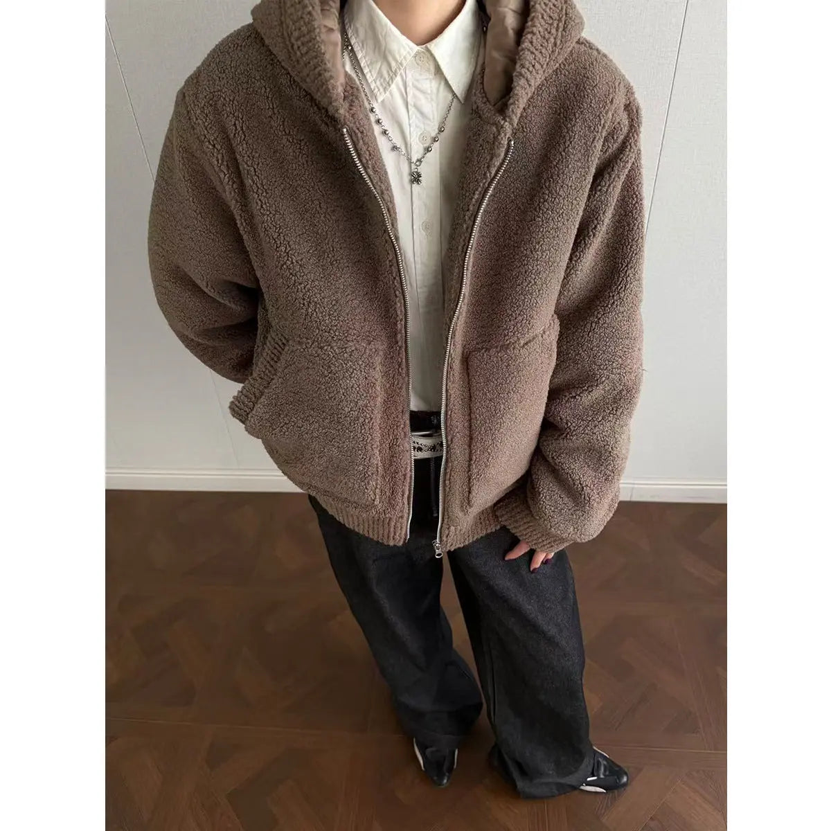 Lamb wool and velvet cotton coat hooded jacket eprolo