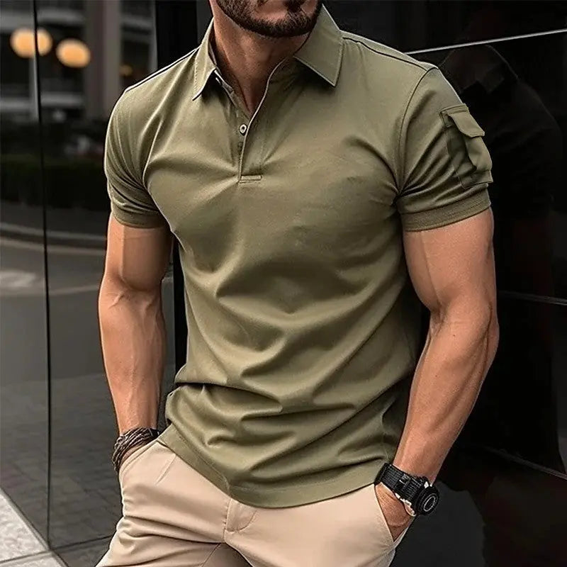Polo Shirt with Collar Buttons and Arm Pockets