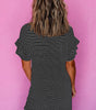 Black Stripe Ruffled Short Sleeve Crew Neck T Shirt Shift Mini Dress Markonline