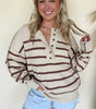 Brown Stripe Ribbed Henley Drop Shoulder Slouchy Sweater Dear-Lover Dropshipping
