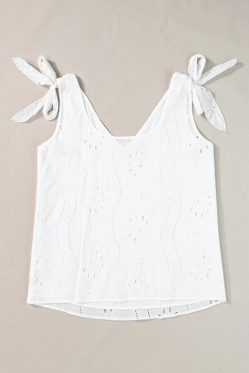 White Embroidery Patterned Knotted Straps V Neck Tank Top Dear-Lover Dropshipping
