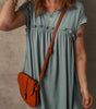 Mist Green Frilled Gathered Seam Round Neck T Shirt Dress Markonline