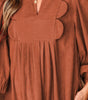 Cinnamon Bracelet Sleeve Split Neck Scallop Detail Pleated Corduroy Mini Dress Markonline