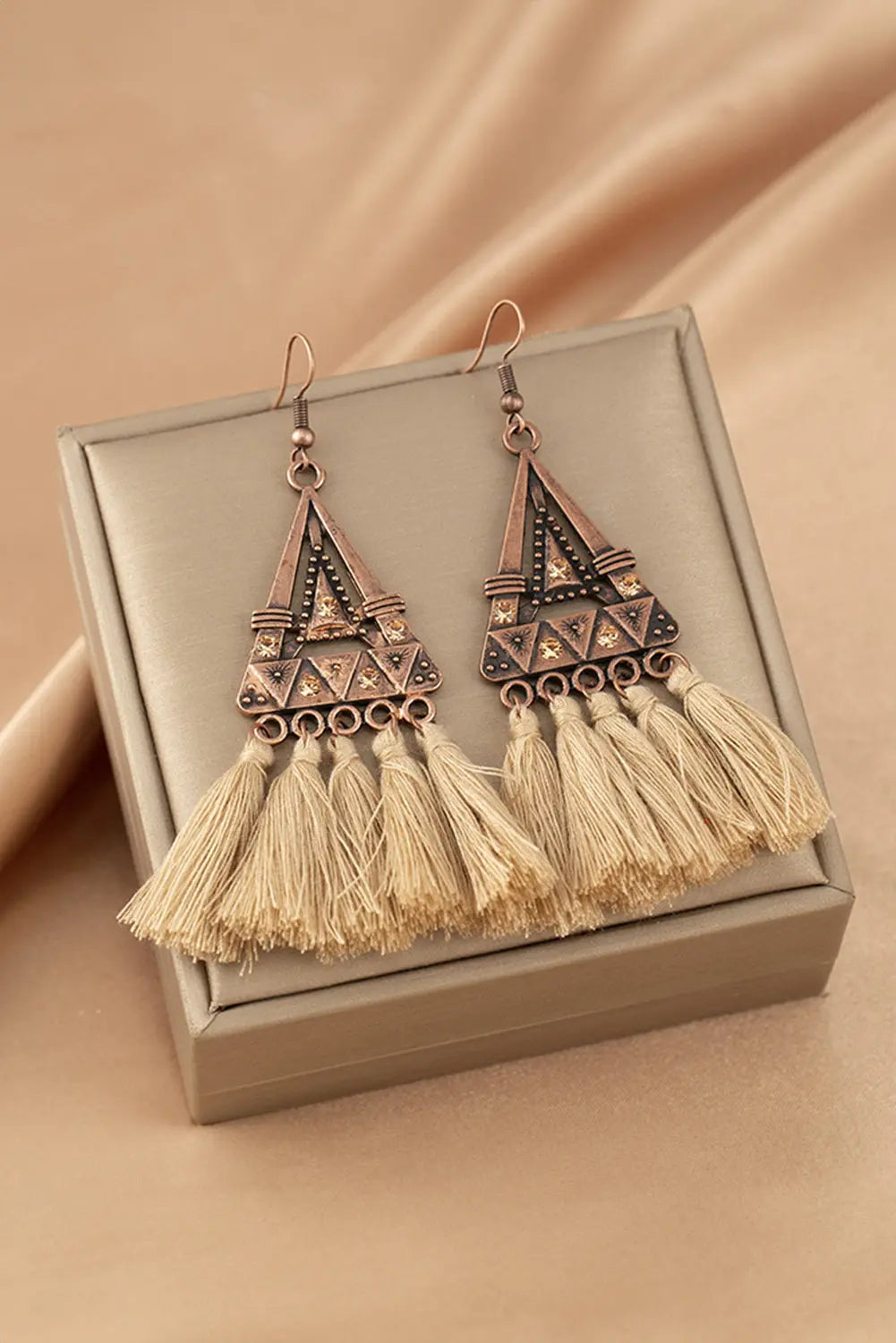 Brown Boho Triangle Metal Tasseled Earrings Dear-Lover Dropshipping