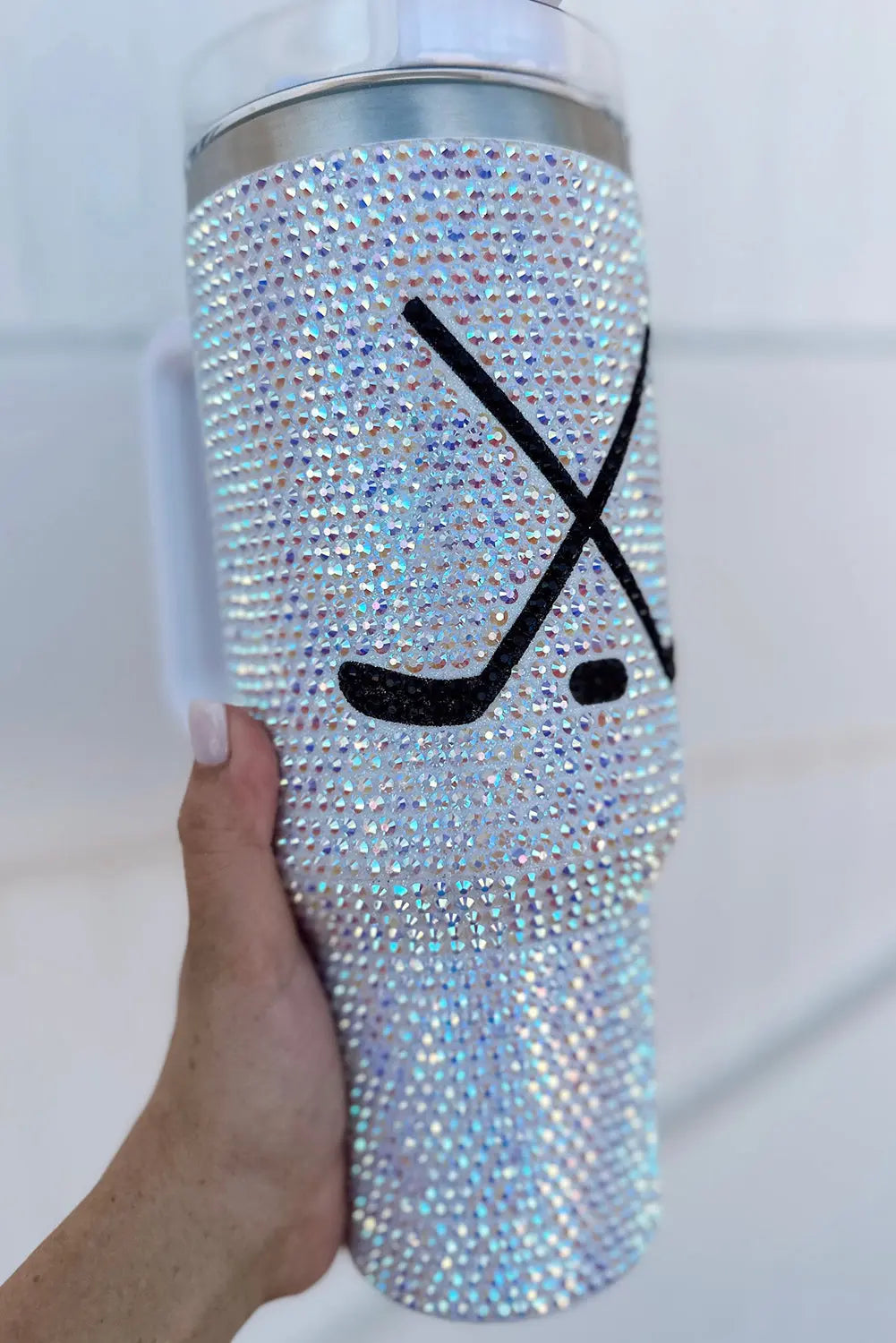 Silvery Hockey Game Day Rhinestone 40 Oz Tumbler with Handle Dear-Lover Dropshipping