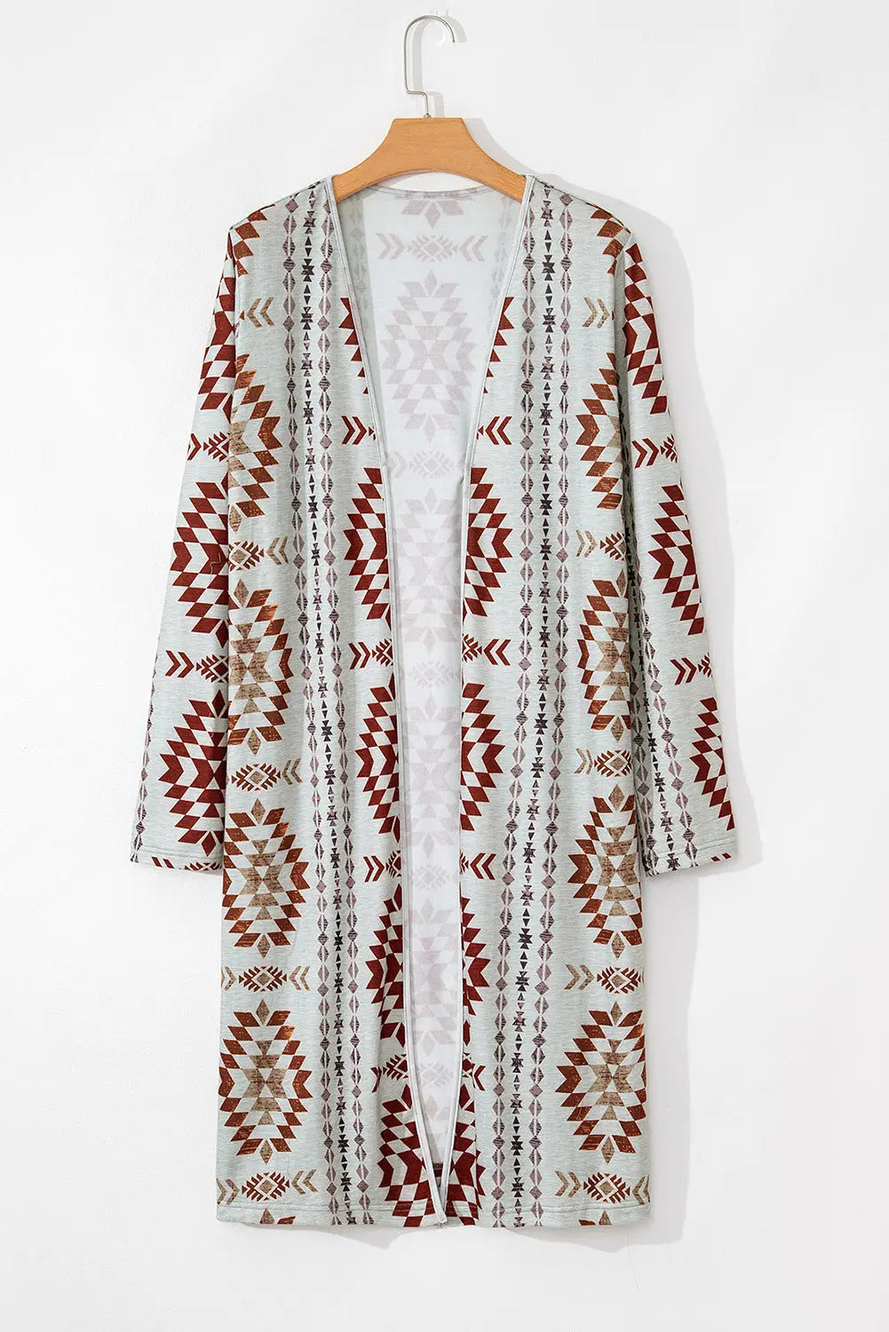 Brown Western Aztec Printed Open Front Long Cardigan Dear-Lover Dropshipping