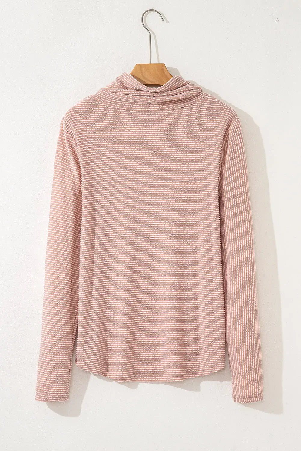 Pale Chestnut Horizontal Twist Ribbed Drawstring Cowl Neck Knit Top Markonline