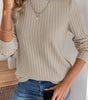 Jet Stream Ribbed Texture Round Neck Long Sleeve Rounded Hem Knit Top Markonline