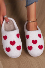 White Valentines Day Hearts Print Plush House Slippers Markonline