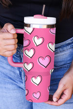 Rose Red Valentines Heart Printed Thermos Cup with Handle 40oz Dear-Lover Dropshipping