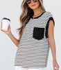 Black Stripe Chest Pocket Patch Round Neck Tank Top Dear-Lover Dropshipping