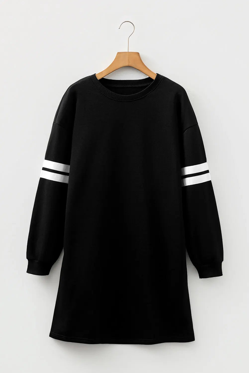 Black Varsity Contrast Banded Sleeve Shift Sweatshirt Dress Markonline